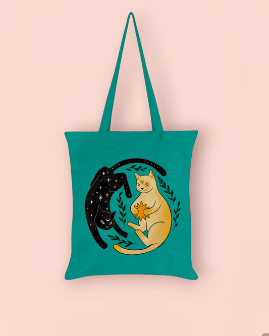Celestial Kittens Teal Tote Bag