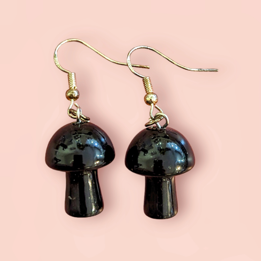Obsidian Mushroom Earrings