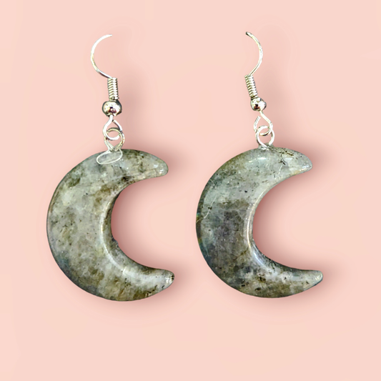 Labradorite Moon Earrings