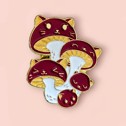 Group Of Mushroom Cats Pin