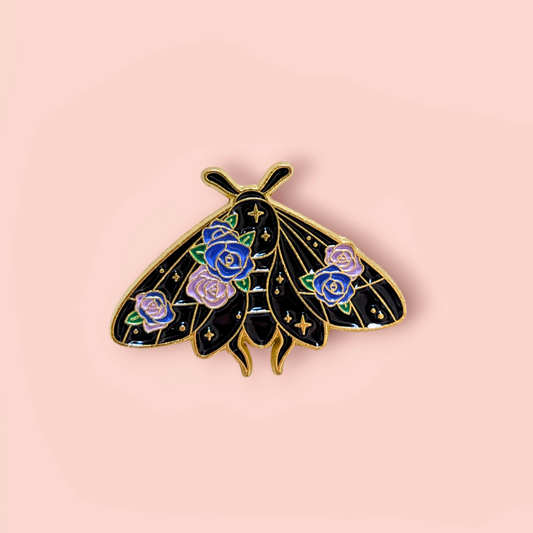 Black Moth With Flowers Pin