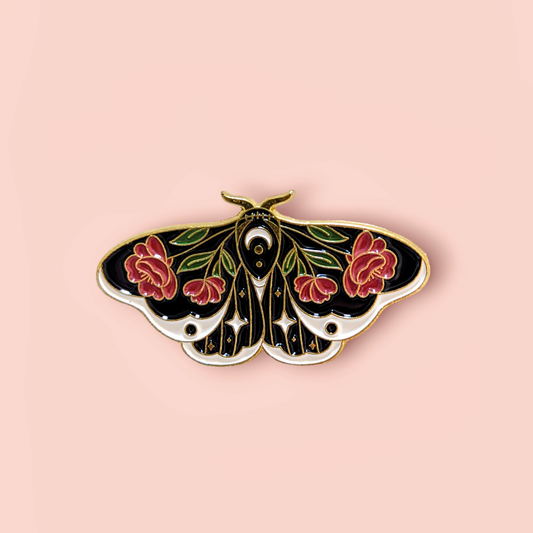 Black Moth With Roses Pin