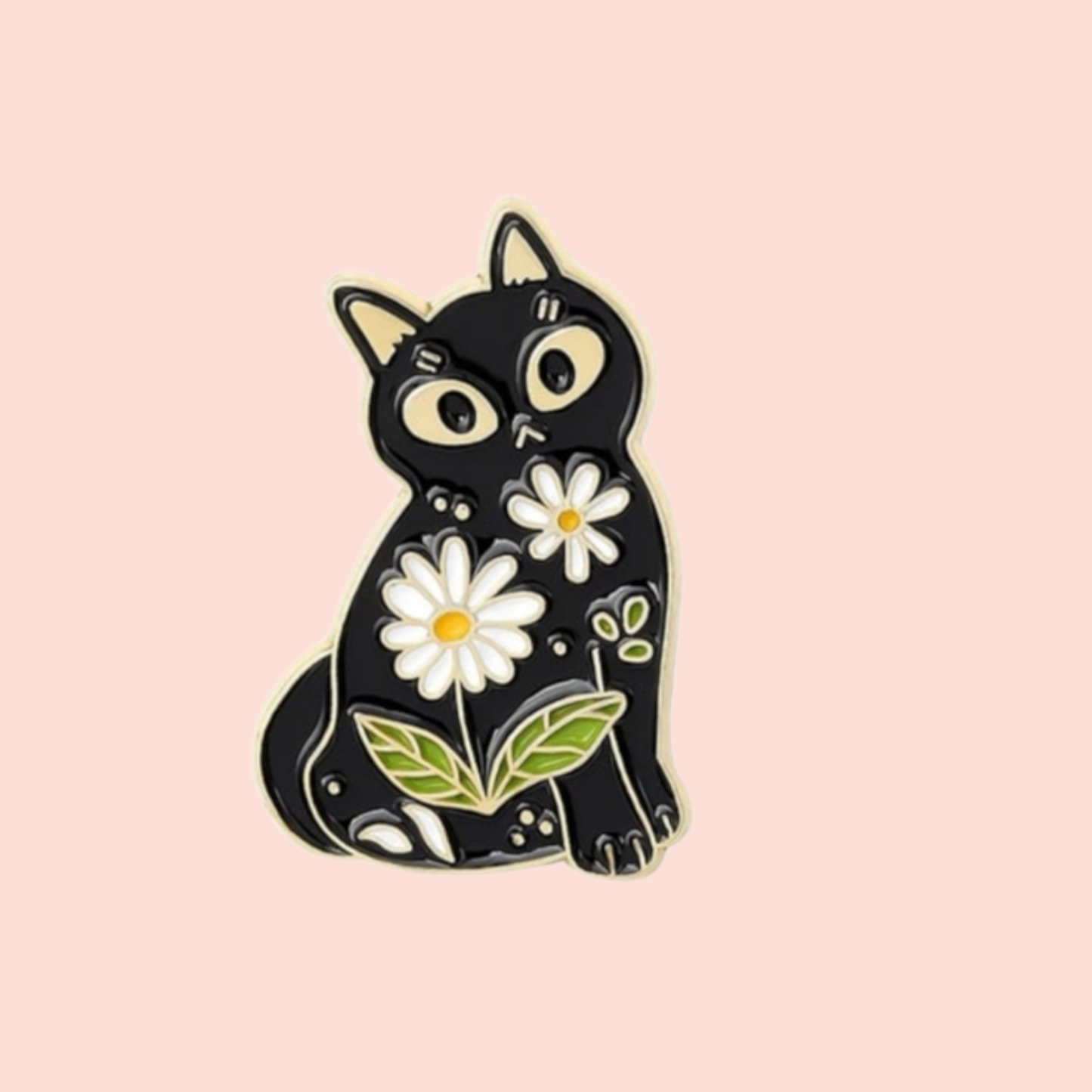 Black Cat Flower Pin