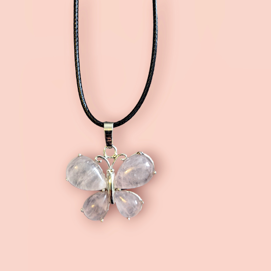 Rose Quartz Butterfly Necklace