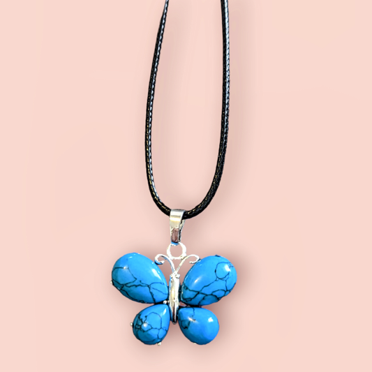 Blue Howlite Butterfly Necklace