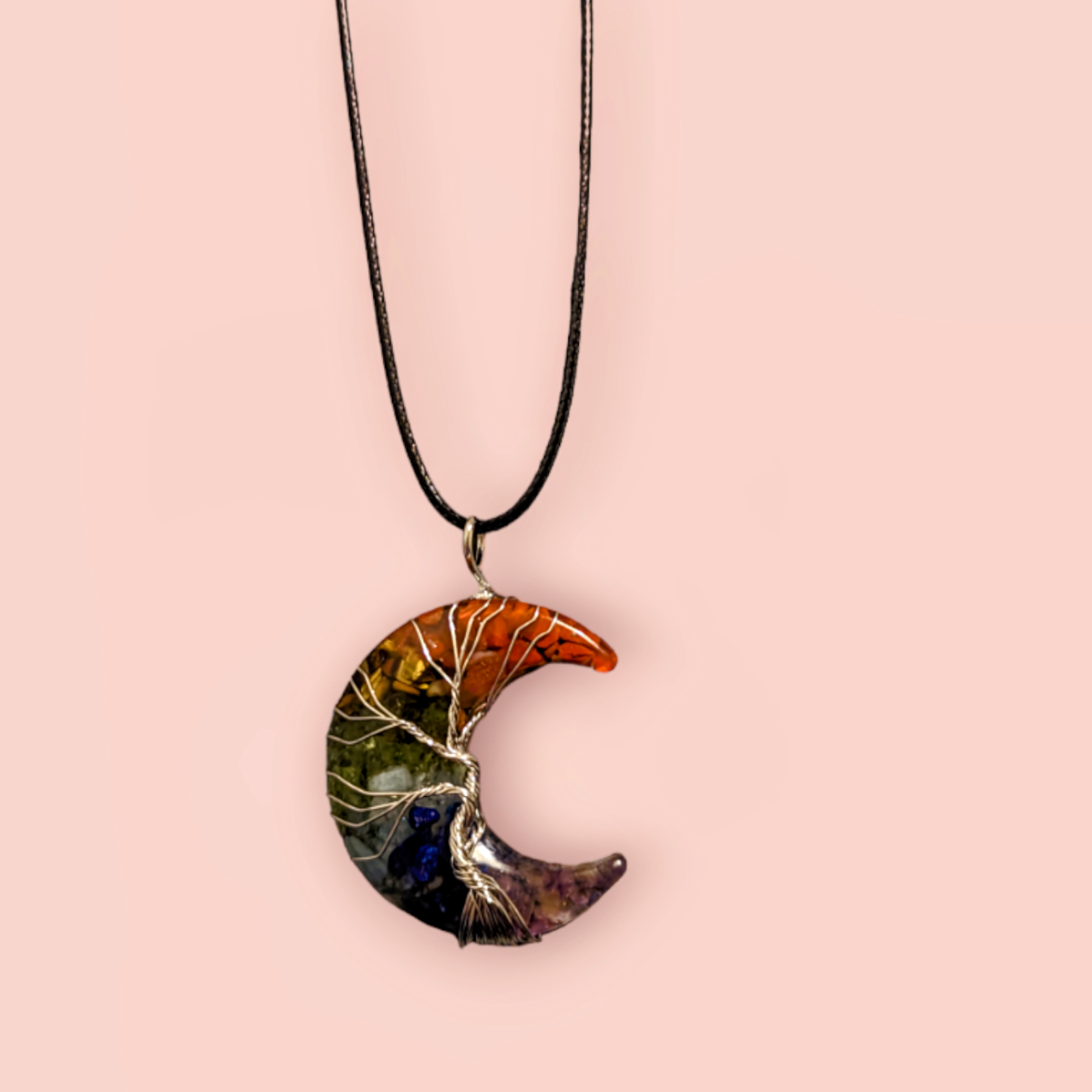 Chakra Tree of Life Moon Necklace