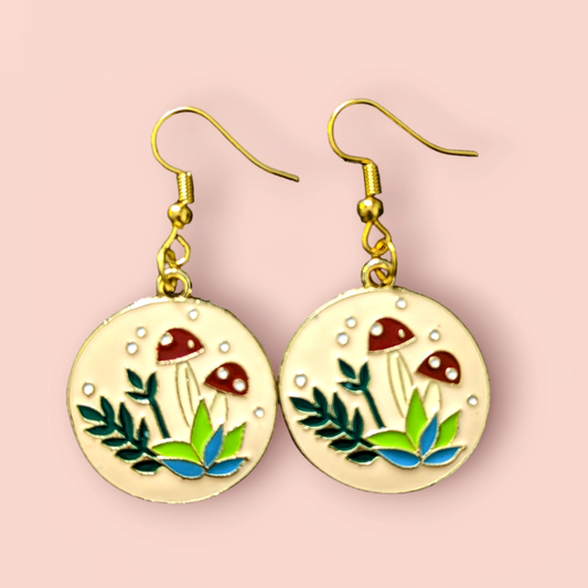 Mushroom Flower Garden Earrings - peach