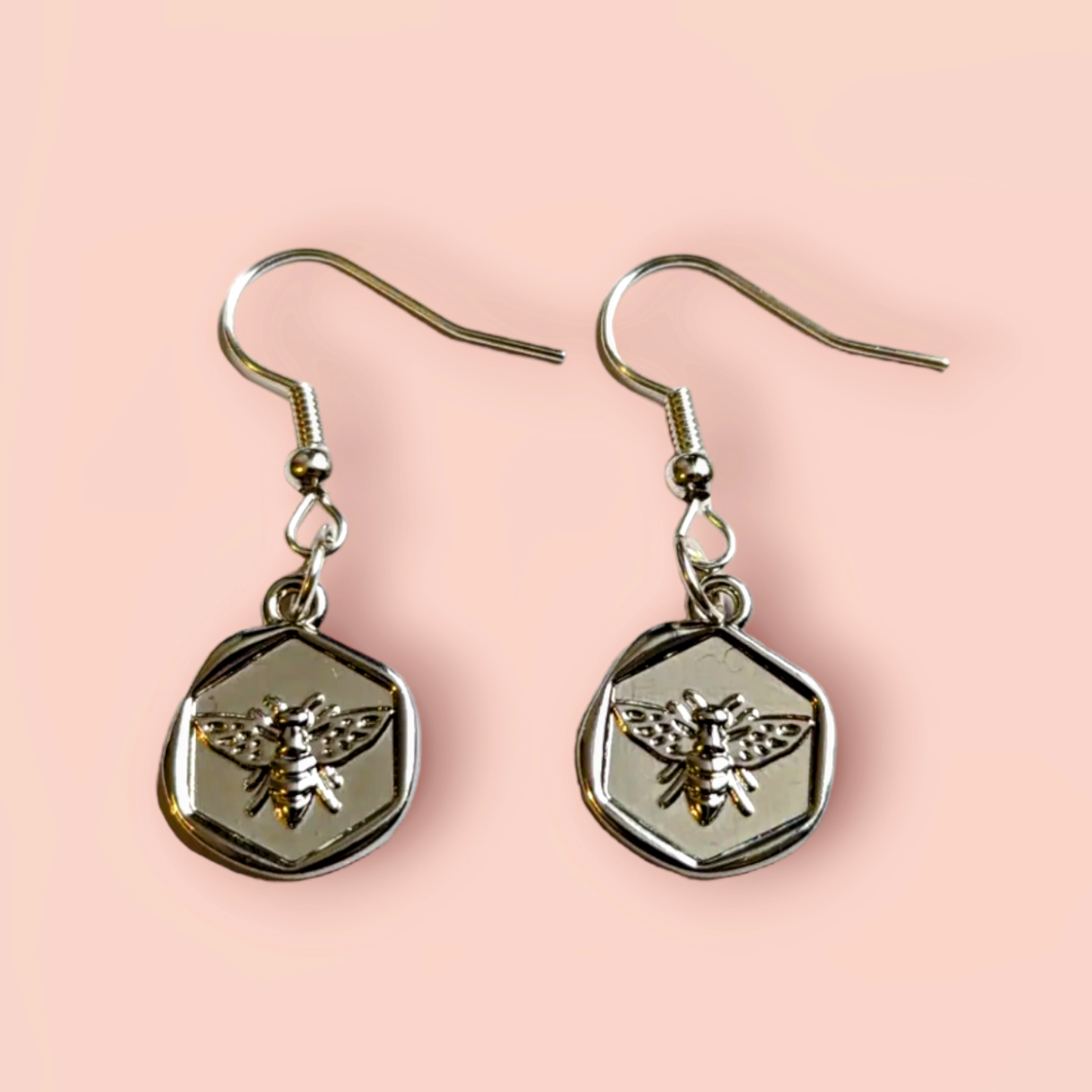 Bee Disk Hook Earrings - silver