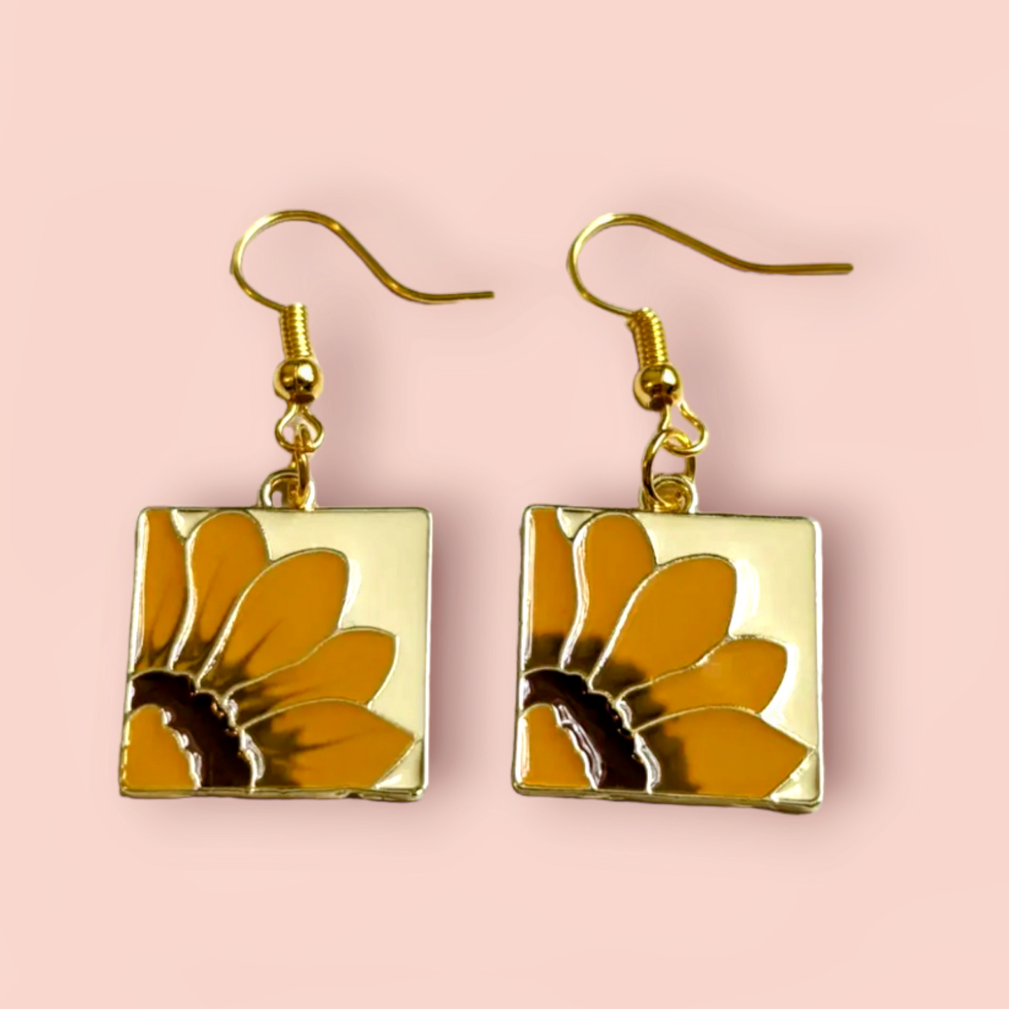 Sunflower Square Hook Earrings