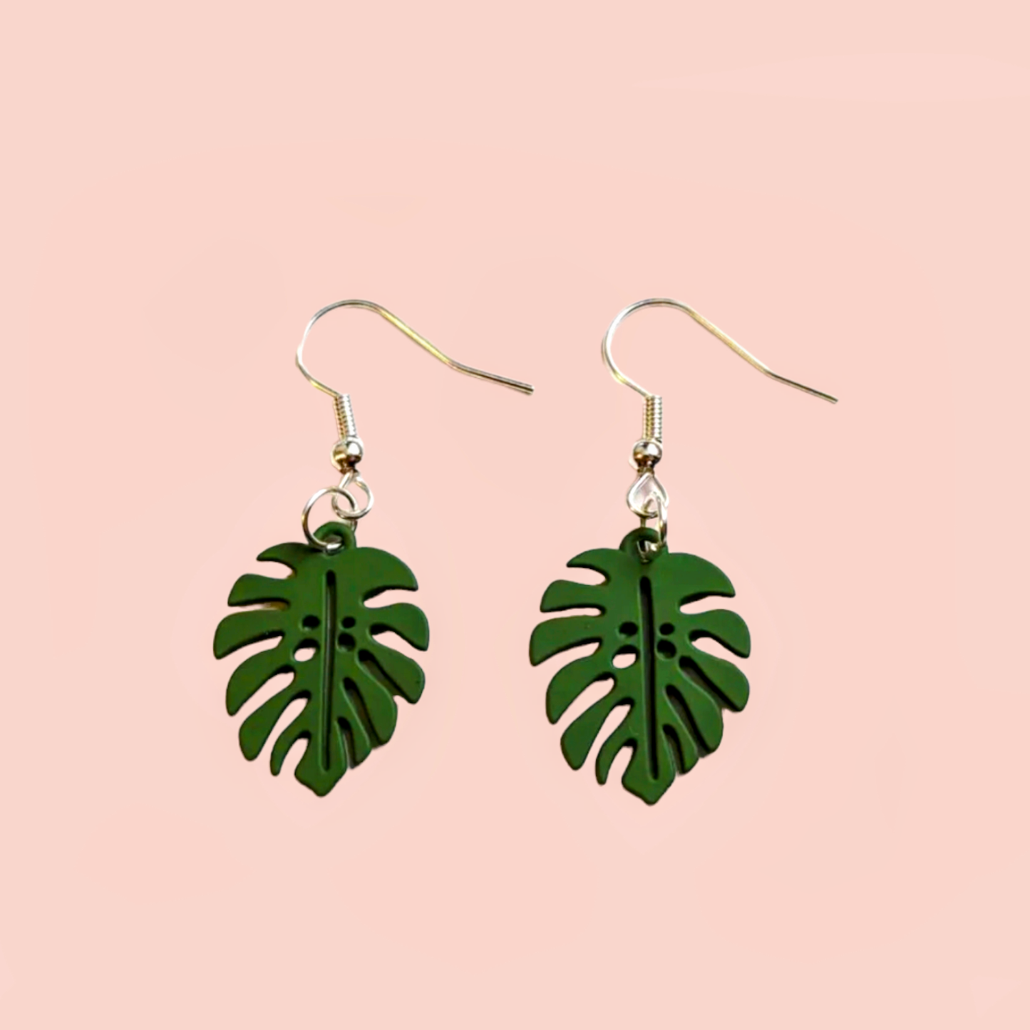 Monstera Leaf Hook Earrings - green