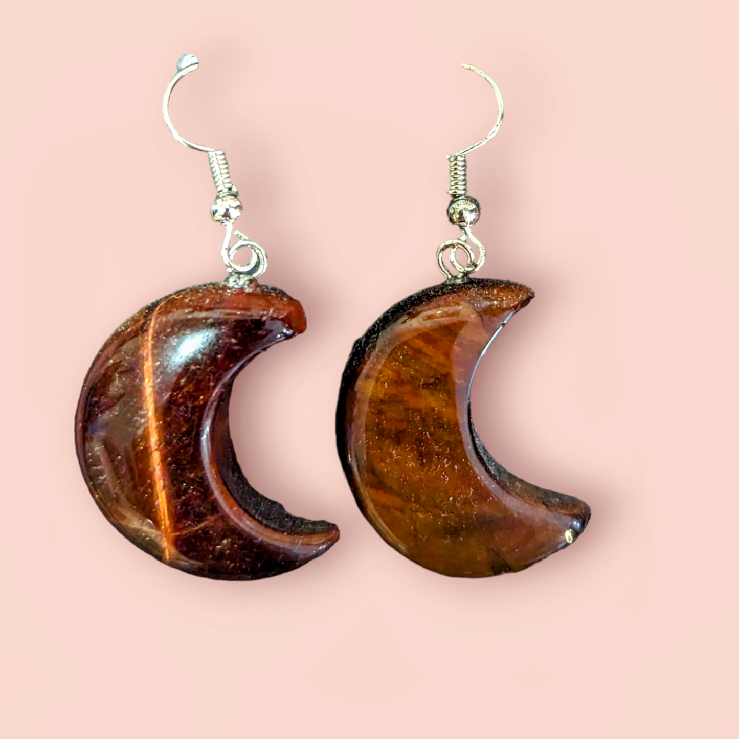 Red Tigers Eye Moon Earrings